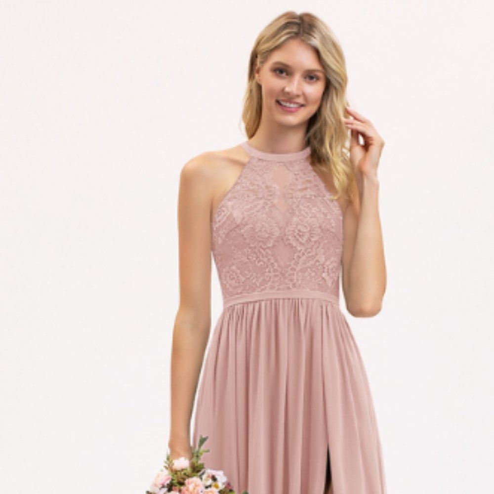 A-Line Floor Length Dusty Rose Bridesmaid Dress